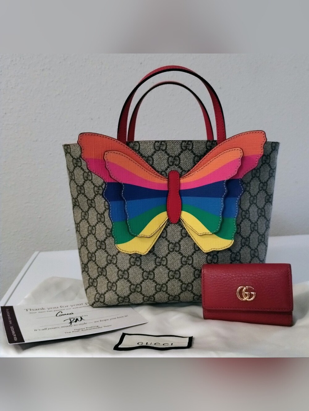 Gucci Guccissima Butterfly Tote & Gucci Marmot Key Card Case Bundle (2 Piece Set - Picture 10 of 16